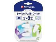 Verbatim 98426 Verbatim 8GB Swivel USB Flash Drive 3pk Blue Green Violet 8 GB Violet Blue Green 3 Pack Swivel Capless