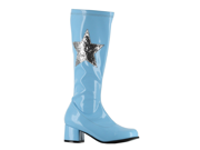 Kids Retro 70s Girls Glitter Star Light Blue Patent Go Go Boots