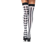 Sexy Harlequin Black White Diamond Stripe Thigh High Stockings