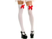 Sexy White Opaque Thigh High Highs Stockings w Red Bow