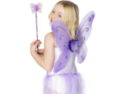 Kids Fairy Pixie Costume Purple Butterfly Wings Wand Child