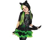 Kids Girls Black Green Punk Kitty Cat Halloween Costume