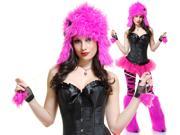 Adult Pink Rave Monster Costume Furry Hood Hat