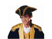 Black And Gold Colonial Style Tricorne Adult Costume Hat One Size