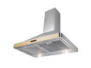 AKDY® 30 Wall Mount Stainless Steel Powerful Kitchen Range Hood w Luxury Gold LED Touch Control Panel