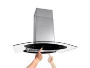 AKDY® 36 Stainless Steel Island Mount Tempered Glass Dual Side LED Touch Control Kitchen Vent Range Hood AK N10B5 IS 36