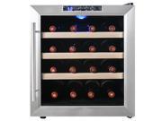 16 Bottles Single Zone Stainless Steel Glass Double Pane Freestanding Touch Screen Wood Shelving Wine Cooler Cellar