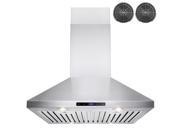 AKDY 30 Stainless Steel Island Mount Range Hood Touch Screen Display Light Lamp Baffle Filter Ductless Vented Cooking Fan Stove Kitchen Vents W Carbon Filter