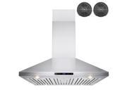 AKDY 36 Stainless Steel Island Mount Range Hood Touch Screen Display Light Lamp Baffle Filter Ductless Vented Cooking Fan Stove Kitchen Vents W Carbon Filter