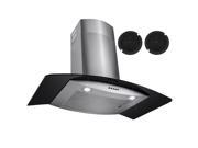 AKDY 30 Stainless Steel Wall Mount Range Hood Black Tempered Glass Aluminum Grease Filter Ductless Vented Cooking Fan Stove Kitchen Vents