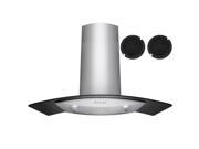 AKDY 36 Stainless Steel Wall Mount Range Hood Black Tempered Glass Aluminum Grease Filter Ductless Vented Cooking Fan Stove Kitchen Vents