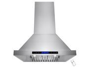 AKDY 30 Stainless Steel Wall Mount Range Hood Touch Control Halogen Light Lamp Baffle Filter Ductless Vented Cooking Fan Stove Kitchen Vents