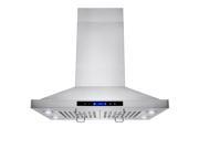 AKDY 30 Stainless Steel Island Mount Range Hood Touch Screen Display Light Lamp Baffle Filter Ductless Vented Cooking Fan Stove Kitchen Vents LED