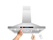 AKDY 42 Stainless Steel Island Mount Range Hood Touch Screen Display Light Lamp Baffle Filter Ductless Vented Cooking Fan Stove Kitchen Vents