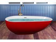 AKDY 67 Red White Acrylic Bathtub Freestanding Bathroom Shower Spa Body Contemporary Oval Rounded Bath Tub Modern Soaking w Tub Filler Faucet Bath Bathtub Flo