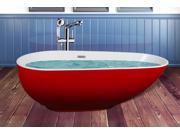 AKDY 67 Red White Acrylic Bathtub Freestanding Bathroom Shower Spa Body Contemporary Oval Rounded Bath Tub Modern Soaking w Tub Filler Faucet Bath Handheld Sh