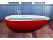 AKDY 67 Red White Acrylic Bathtub Freestanding Bathroom Shower Spa Body Contemporary Oval Rounded Bath Tub Modern Soaking w Freestanding Bathtub Faucet