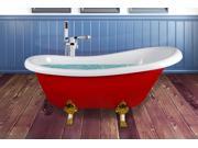 AKDY 67 Glamourous Acrylic Freestanding Bathtub with Curved Edges in Glossy Red and White with Gold Gothic style Legs w Tub Filler Faucet