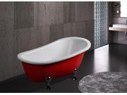 AKDY 64 Glamourous Acrylic Freestanding Bathtub with Easy Pop up Drain in Glossy Red with Chrome Legs