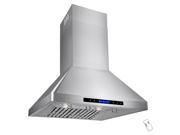 AKDY 30 Stainless Steel Wall Mount Range Hood with Touch Screen Display Halogen Lights Baffle Filter Vented Cooking Fan Stove Kitchen Vents