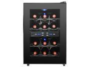 AKDY 12 Bottle Freestanding Dual Zone Thermoelectric Wine Cooler Chiller Cellar in Black with Reversible Doors and Push Button Controls