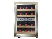 AKDY 12 Bottle Freestanding Dual Zone Thermoelectric Wine Cooler Chiller Cellar in Stainless Steel with Reversible Doors with Wooden Shelves and Push Button Con