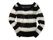 Ecko Unltd. Womens Open Neck Stripe Cable Knit Sweater black L