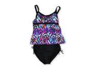 Caribbean Joe Womens Empire Waisted Side Tie 2 Piece Tankini black 16