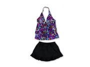 Caribbean Joe Womens Halter Ruffle Skirtini 2 Piece Tankini black 8