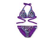 Becca Womens Printed Reversible 2 Piece Bikini purple M