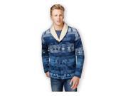American Rag Mens Log Cabin Shawl Knit Sweater denimmarl XL