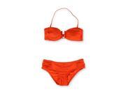 bar III Womens U Wire Ruched 2 Piece Bandini orangepoppy S