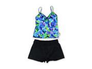 Caribbean Joe Womens Tiered Short 2 Piece Tankini mltblk 18