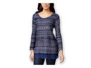Style co. Womens Lace Hem Marled Pullover Sweater industrialblue L