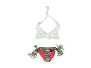Jessica Simpson Womens Lace Ruffle Side Tie 2 Piece Bikini whitemlt M