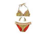 Lucky Brand Womens Striped Crochet Hipster 2 Piece Bikini sunrise S