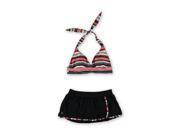 Captiva Womens Striped Halter Skirtini 2 Piece Bikini red S