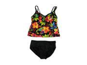 MiracleSuit Womens Lush Leaf Basic Pant 2 Piece Tankini blk 14