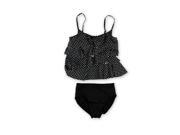 MiracleSuit Womens Polka Dot Tier Pant 2 Piece Tankini blackwhite 10