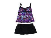 Caribbean Joe Womens Empire Waist Skirt 2 Piece Tankini black 18