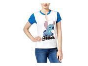 Disney Womens Stitch Notch Neck Graphic T Shirt whiteblue XS