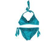 Kenneth Cole Womens Haute Wave Ruffle 2 Piece Bikini teal M