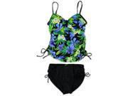 Caribbean Joe Womens Tropical Ruched Brief 2 Piece Tankini black 16