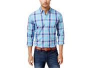 Club Room Mens Plaid LS Button Up Shirt bluehorizon S