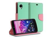 Wallet Case Classic for Google LG Nexus 5 Mint Green and Pink Cross Pattern PU Leather Slim Magnetic Flip Stand Cover.