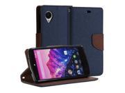 Wallet Case Classic for Google LG Nexus 5 Navy Blue and Brown Cross Pattern PU Leather Slim Magnetic Flip Stand Cover.