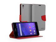 Wallet Case Classic for Sony Xperia Z2 Sirius Silver Grey Red Wallet Stand Case Cover w 2 Card Slots Money Pocket