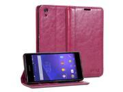 Wallet Case Simple for Sony Xperia Z2 Sirius Rose Red Wallet Stand Case Cover with Card Slots and Money Pocket
