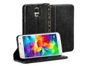 Book Wallet Case for Samsung Galaxy S5 Vintage Black Classic Crazy Horse Pattern Book style Flip Folio Case Cover