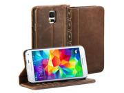 Book Wallet Case for Samsung Galaxy S5 Vintage Brown Classic Crazy Horse Pattern Book style Flip Folio Case Cover